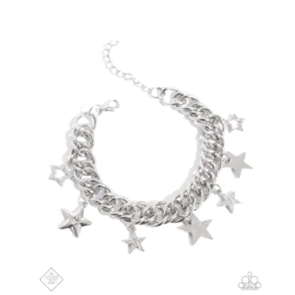Paparazzi Cosmic Contemporary Star Charm Bracelet Silvertone Rhinestones New